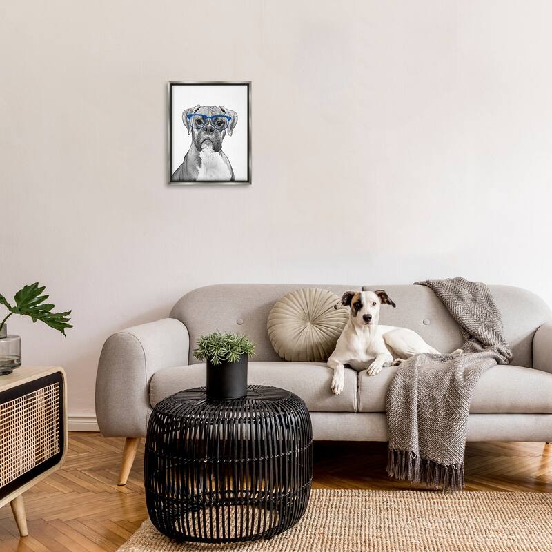 Stupell Fun Boxer Dog Wearing Glasses Framed Floater Canvas Wall Art by Annalisa Latella