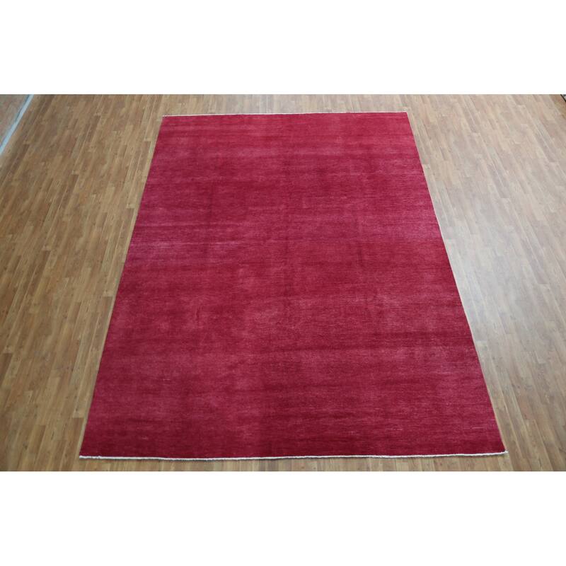 Hand Knotted Oriental 100% Wool Carpet Modern Solid Pink Gabbeh Area Rug - 12' 2'' X 9' 2''