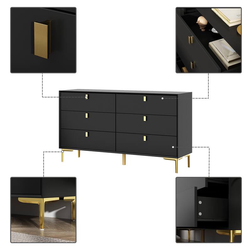 6 Drawers Storage Dresser Mid Century Chest of Drawer Sideboard
