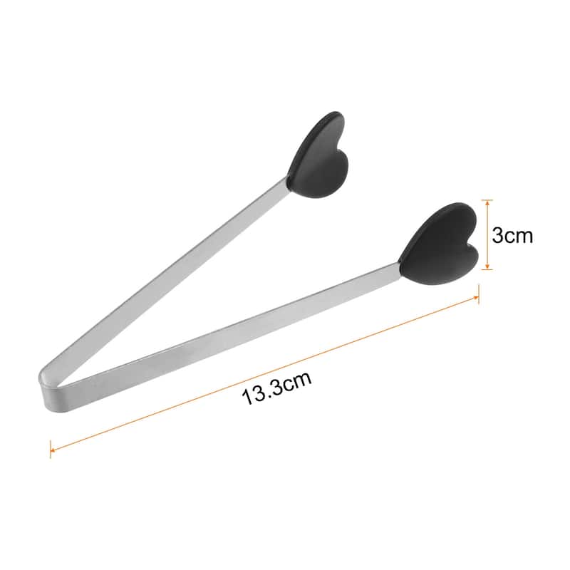 Mini Food Tongs 13.5cm Heart Shape Stainless Steel with Silicon Tips - 5.3" - Black