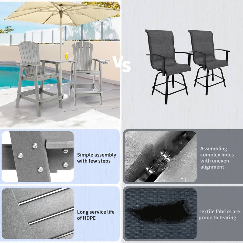 Vrakae Tall Adirondack Bar Stool Chair with Connecting Tray
