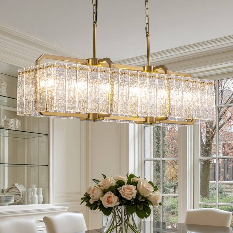 40 in. Brass Modern Crystal Chandeliers 16-Light Gold Rectangular Chandelier for Dining Living Room Kitchen Island - Brass