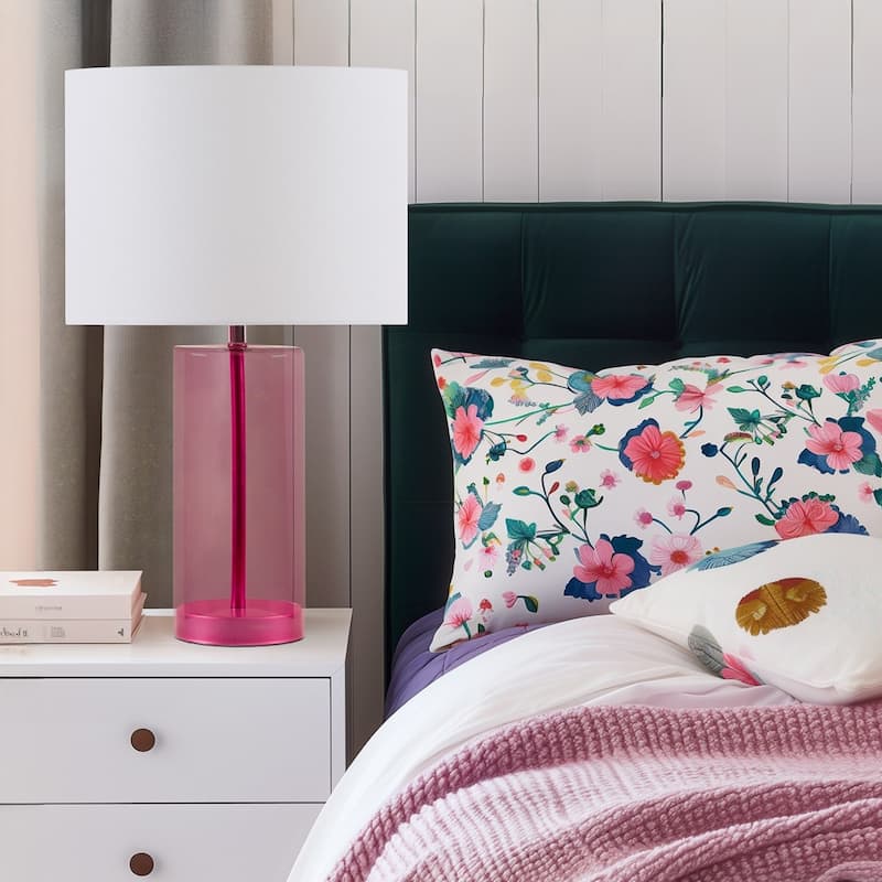 Pink Glass Table Lamp with LED Bulb Included Modern Bedroom Decor