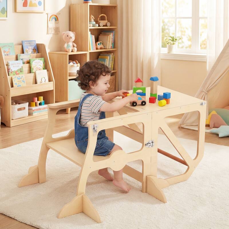 Gymax 2 in 1 Toddler Tower w/Removable Safety Bar for Children 3+