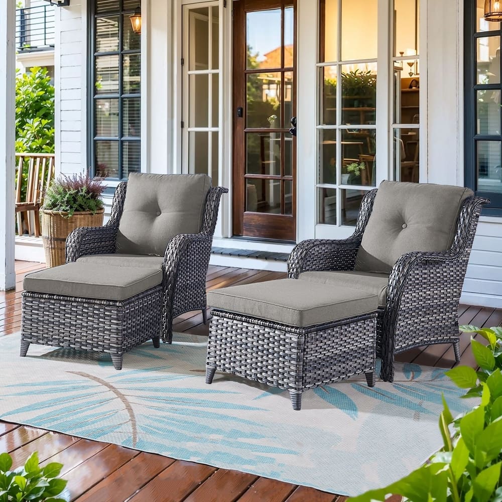 Gymojoy 4-Piece Outdoor Wicker Patio Furniture Chair Set, Rattan Coversation Set with Water Resistant Thick Cushions