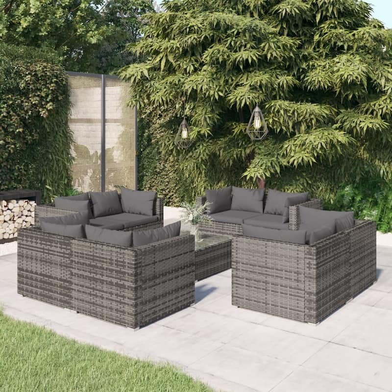 vidaXL Patio Lounge Set Outdoor Sectional Sofa Set Table Garden Poly Rattan - 27.6" x 27.6" x 23.8" - Anthracite 9 Piece