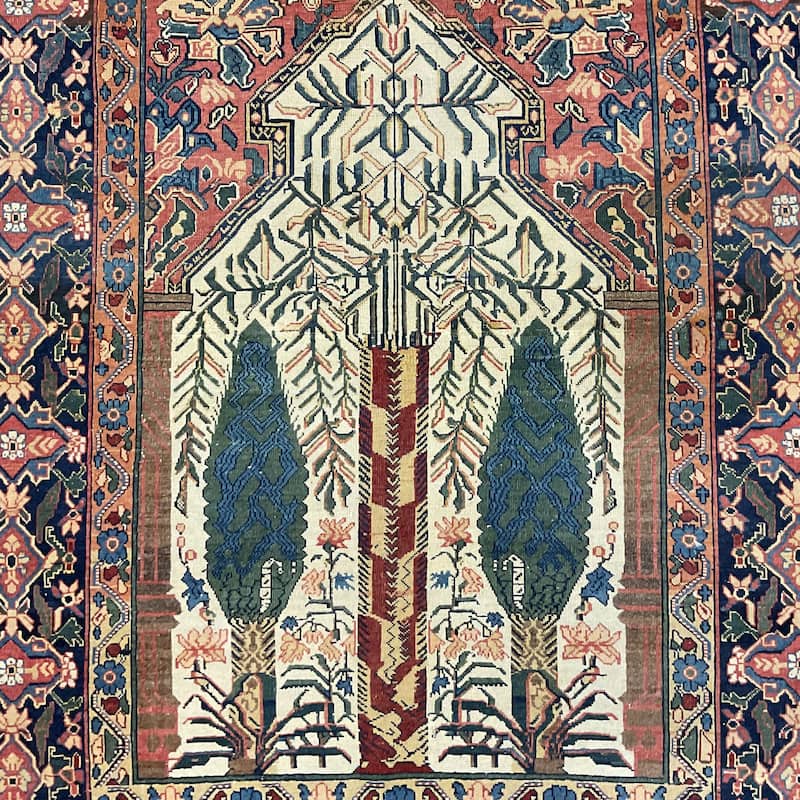 HERAT ORIENTAL Antique 1820s Handmade Bakhtiari Wool Rug - 4'7" x 5'10"