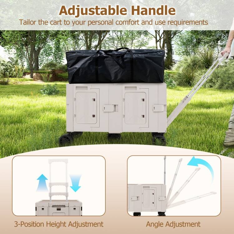 PP TPR MDF Metal Large Folding Utility Cart with Tabletop - 34" x 20" x 22"