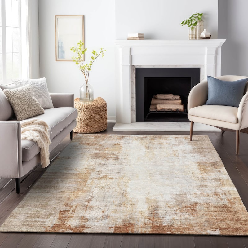 Machine Washable Indoor/Outdoor Abstract Solid Chantille Rug