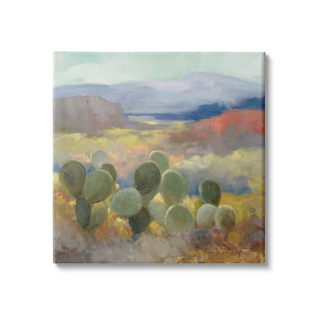 Stupell Prickly Pear Cactus Plant Soft Desert Canyon Landscape Canvas Wall Art - Green