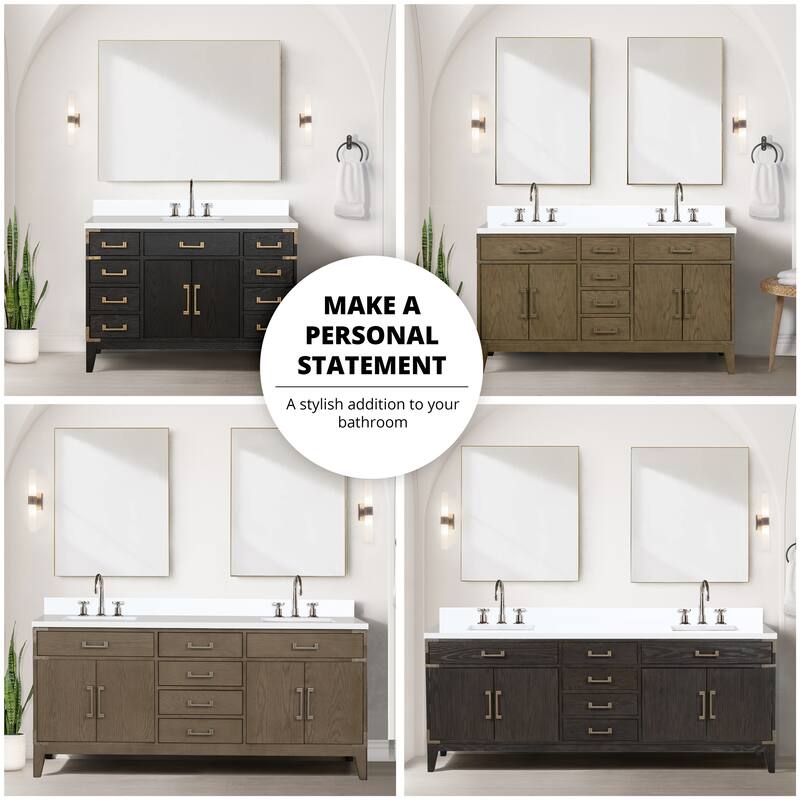 Laurel 48 in W x 22 in D Black Oak Single Bath Vanity, White Quartz Top, Faucet Set, and 46 in Mirror - Brown Oak