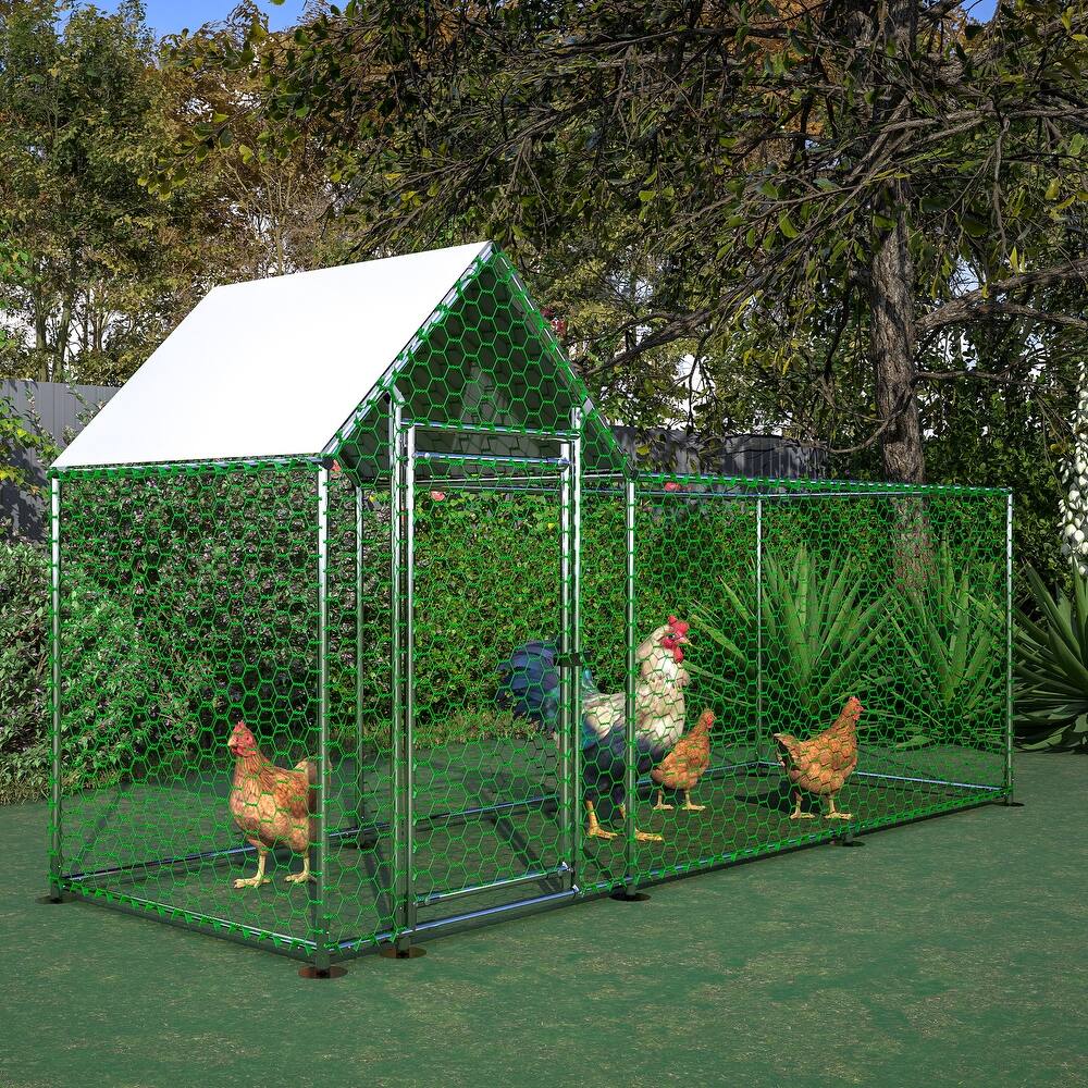 GDFStudio - Leonard Extended Outdoor Metal Chicken Coop with Secure Walk-In Design for Poultry and Small Animals