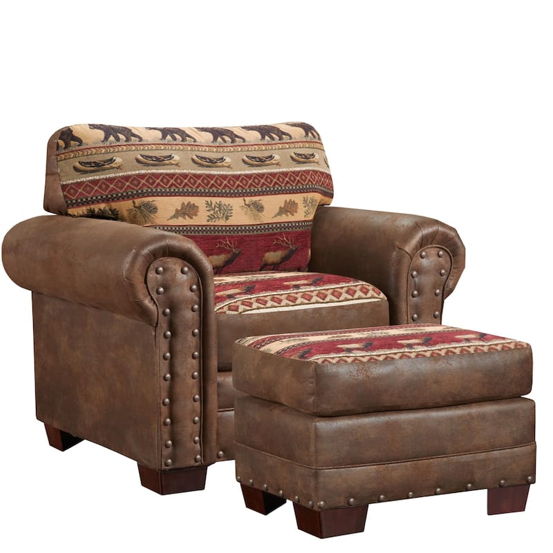 American Furniture Classics Model 8501-00-10 Sierra Lodge Arm Chair with Matching Ottoman