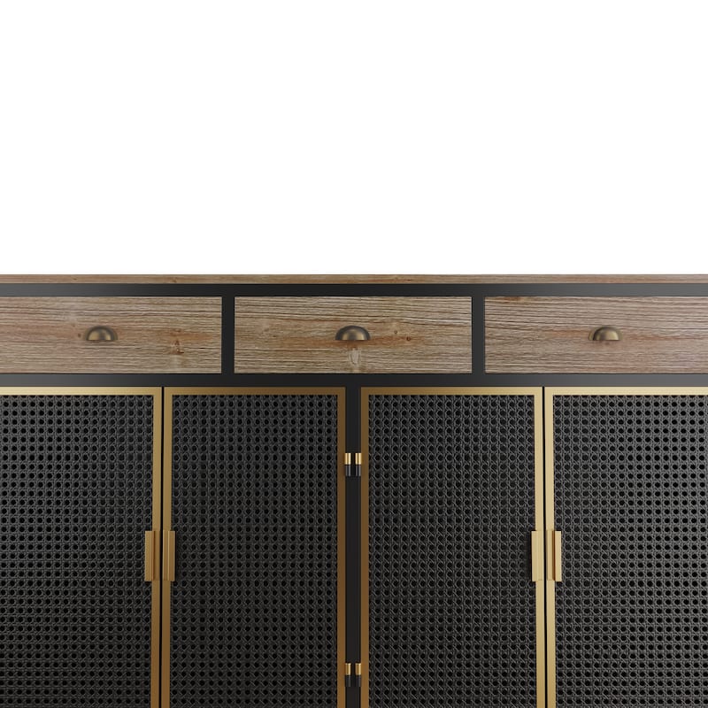 Modern Sideboard Buffet with 4 Doors and 3 Drawers, 48" Freestanding Wood Storage Cabinet for Living Room, Kitchen