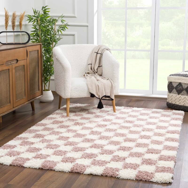 Hauteloom Atira Living Room, Bedroom Area Rug - Contemporary - Plush Pile - Light Gray,Cream - 7'10" x 10'3" - 4' x 6' - Cream, Rose Gold / Atira