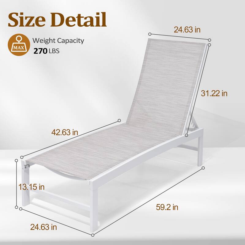 VredHom Outdoor Aluminum Adjustable Chaise Lounge Chairs (Set of 2) - 60.4 in L * 24.6 in W * 16.1/40.8 in H