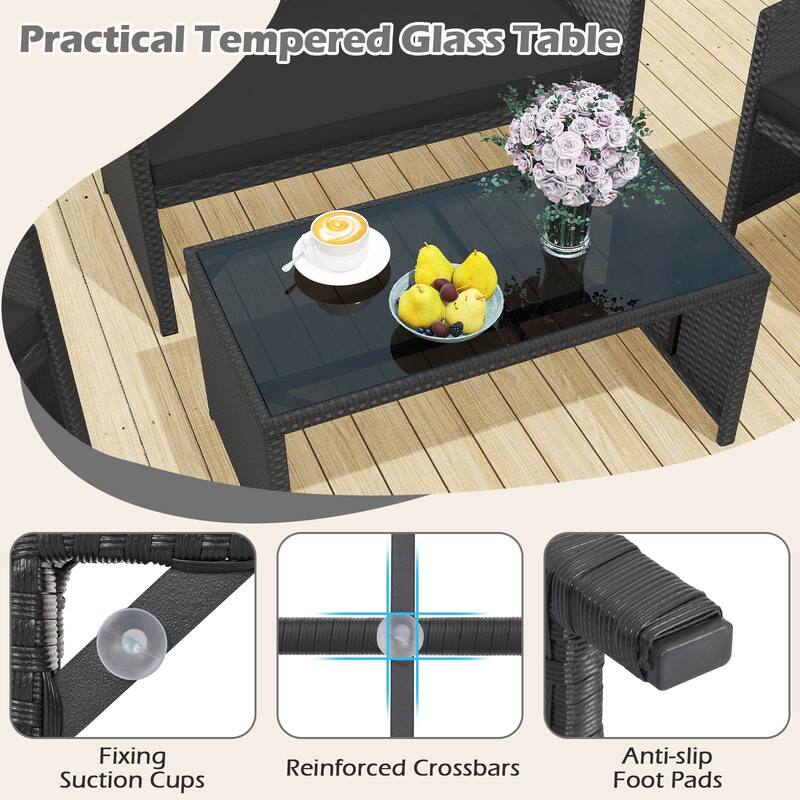 Gymax Set of 8 Patio Conversation Set w/Seat Cushions & Tempered Glass