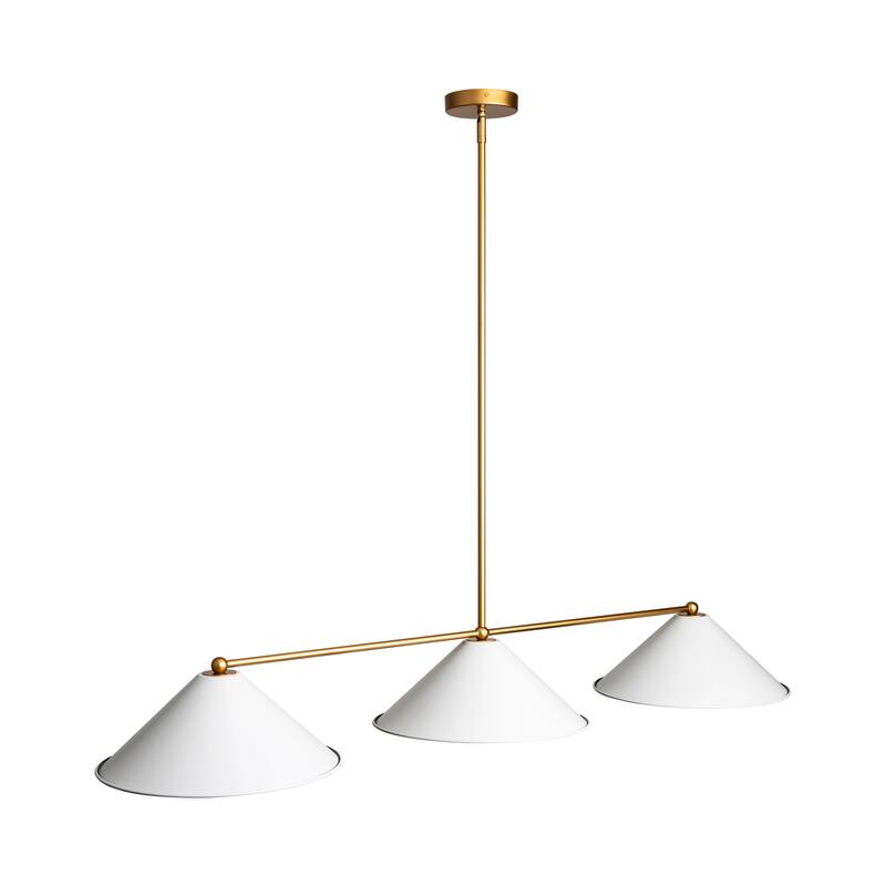 3-Light Mid-Century Modern Black/White Linear Cone Large Chandelier for Dining Room and Kitchen Island