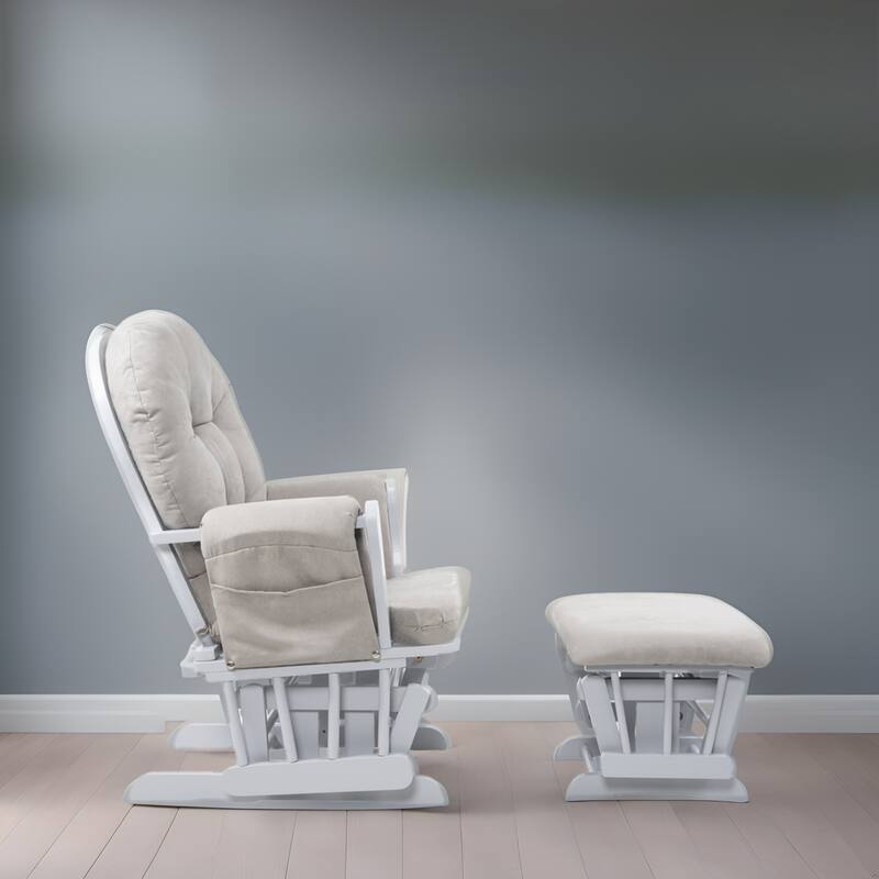 Nursery Glider and Ottoman Set - Reclining Rocker Chair with Padded Back, Armrests, and Cushions