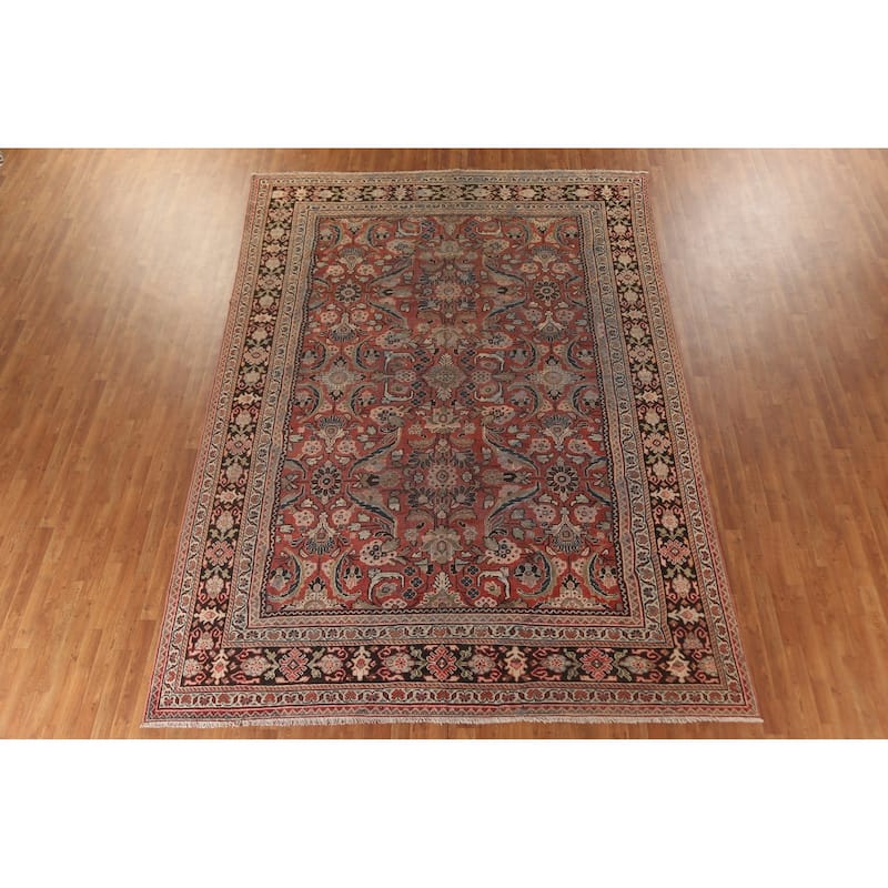 Pre-1900 Antique Floral Mahal Persian Area Rug Handmade Wool Carpet - 9'2"x 12'10"