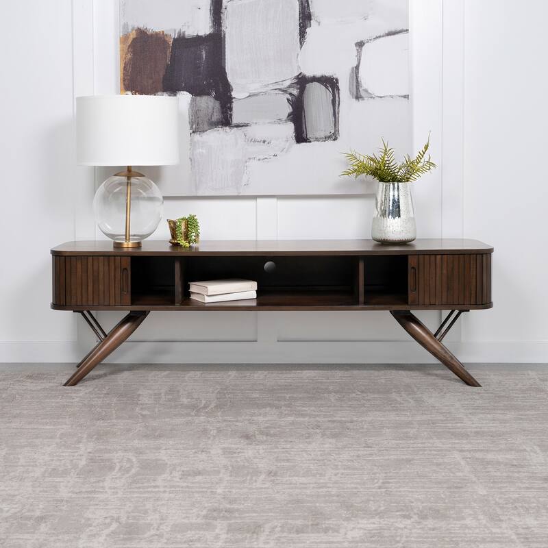 Valna Rectangular 71" TV Stand with Sliding Doors Walnut - Walnut