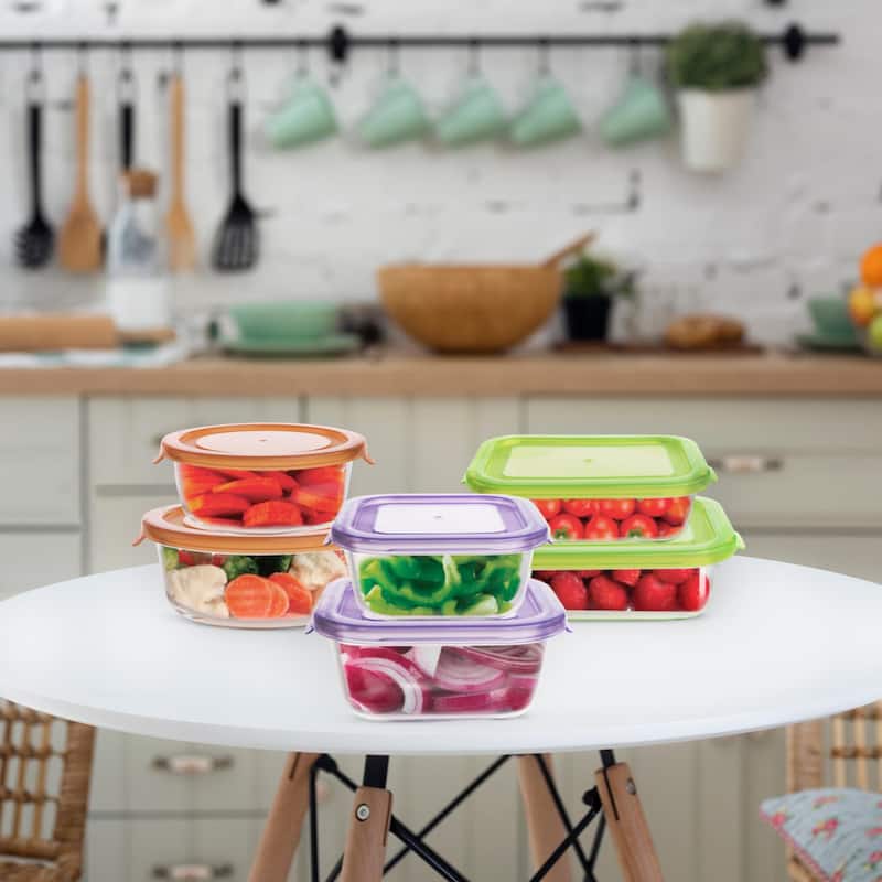 12pc Glass Food Storage Set - 370ml, 640ml, 320ml, 520ml, 400ml & 650ml - Green