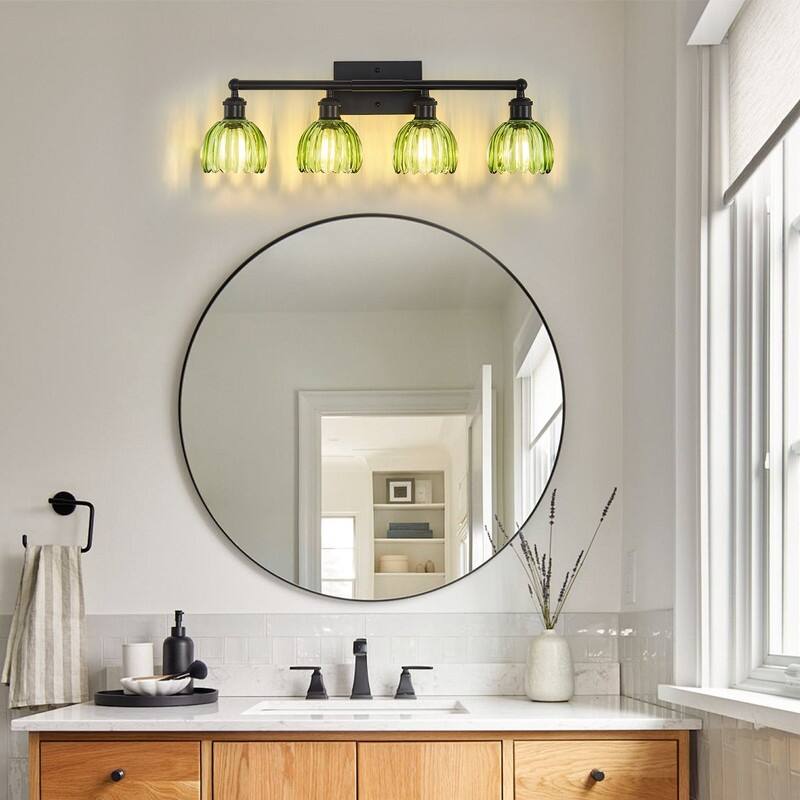 Modern Vintage Bathroom Vanity Light - Patterned Glass Shade E26 Bulb Base