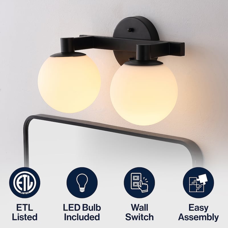 Cecil Globe Metal/Frosted Glass LED Vanity, by JONATHAN Y