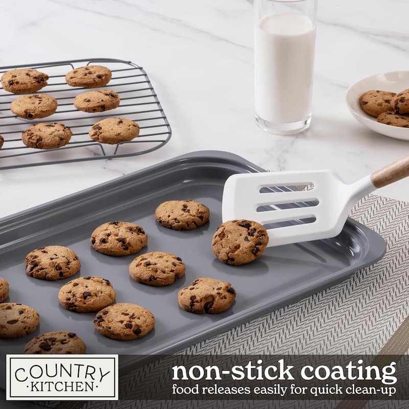 Country Kitchen 8-Piece Bakeware Set, Nonstick Baking Pans & Nesting Baking Sheets, Durable Steel, Grey