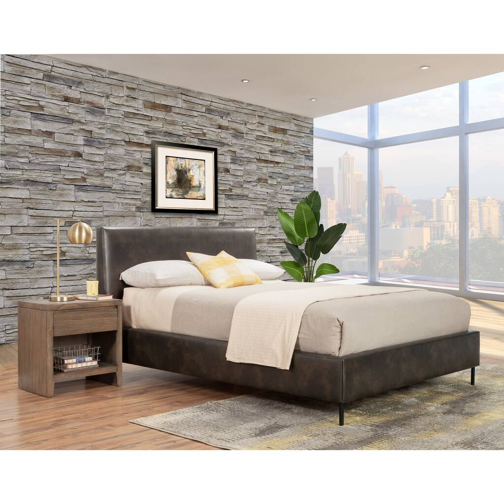 1416APB Gray California King Bed with Faux Leather Platform