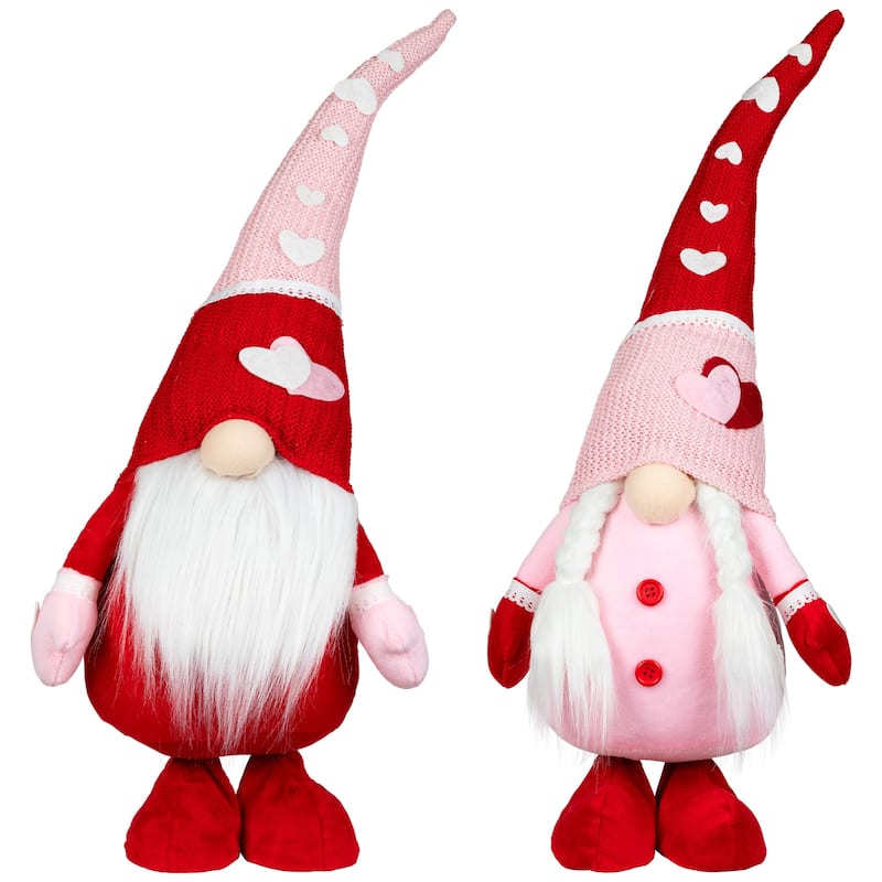 Valentine's Day Gnomes with Knitted Hats - 23" - Pink and Red - Set of 2