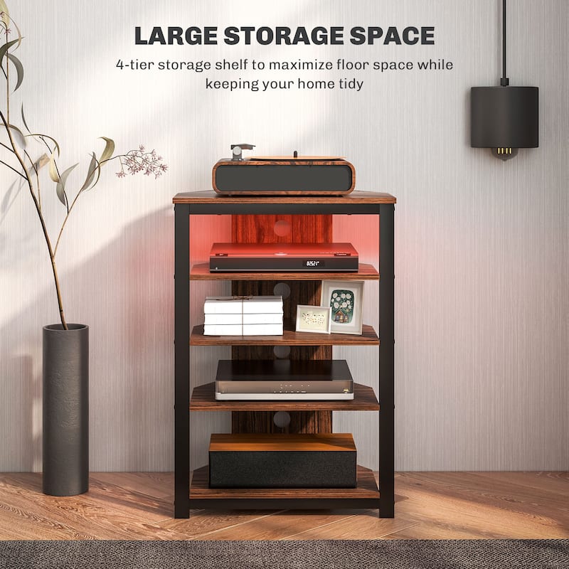 Corner TV Stand with 4 Shelves RGB LED Lighting Steel Frame and Cable Management for Living Room Storage