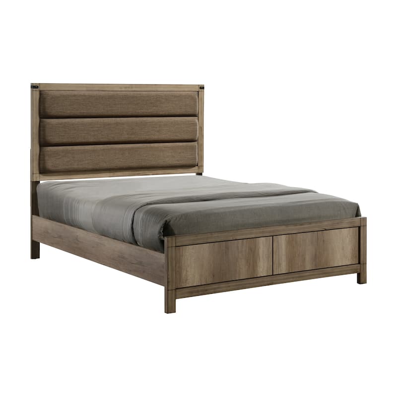 Contemporary Queen Upholstered Bed with Weathered Gray Finish & Vertical Channels