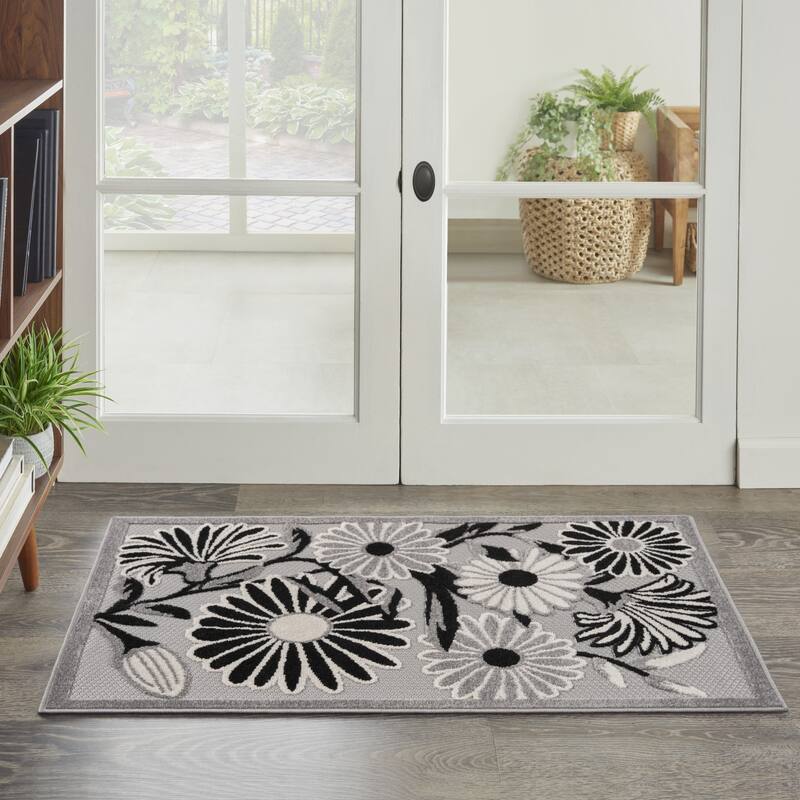 Alfiro Botanic Elegance Sun-Resistant Colors Current & Stylish Outdoor Rug - 3' X 4'
