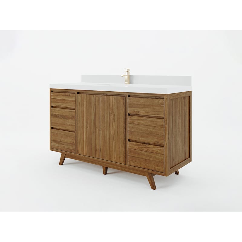 Willow Collections 60 in. W x 22 in. D Madison Teak Single Sink Bathroom Vanity with Countertop