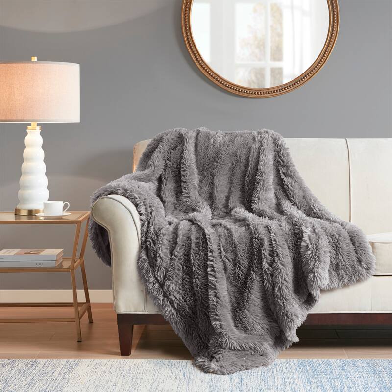 Madison Park Amaya Faux Fur Throw 50x60" - Grey