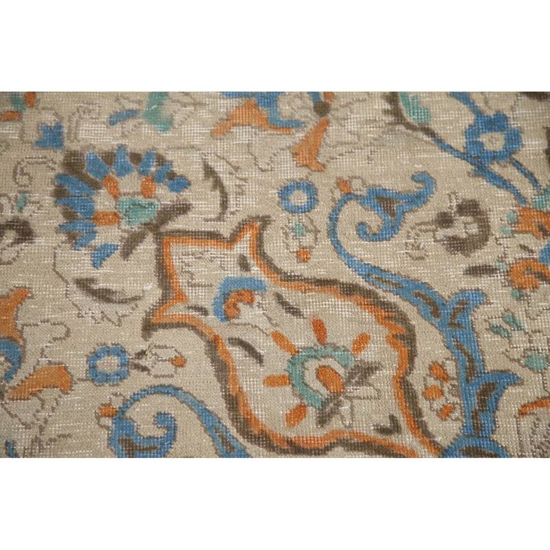 Hand Knotted Oriental 100% Wool Carpet Traditional Floral Beige & Ivories Tabriz Area Rug - 13' 1'' X 9' 9''