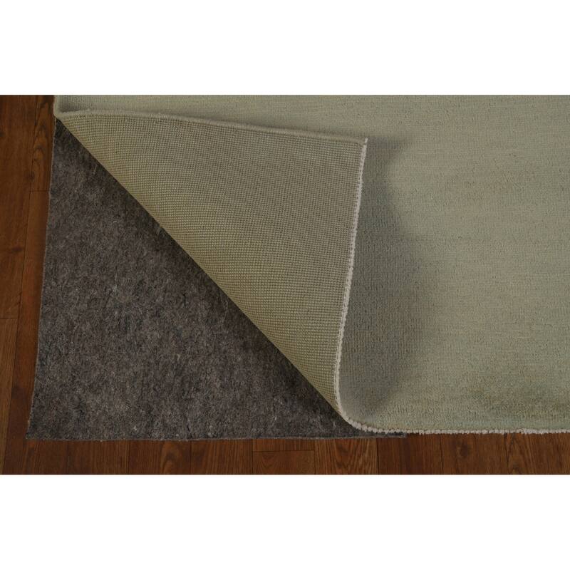 Hand Knotted Oriental 100% Wool Carpet Modern Solid Green Gabbeh Runner Rug - 9' 8'' X 3' 2''