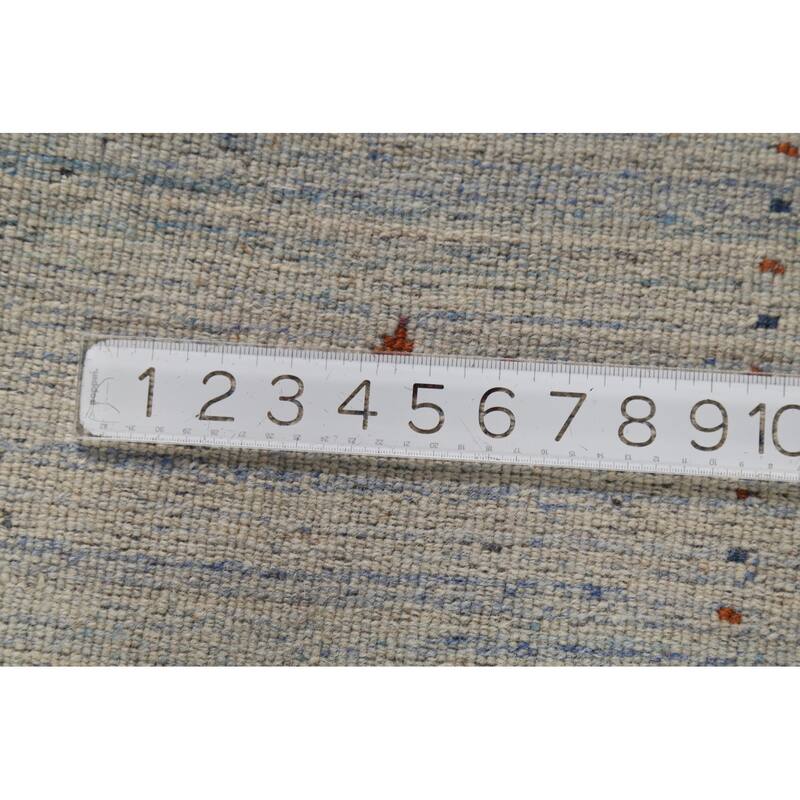 Ivory & Blue Striped Gabbeh Accent Rug Hand-Knotted Wool Carpet - 4'0"x 5'9"