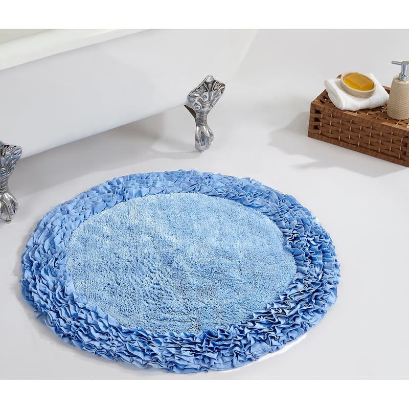 Better Trends Shaggy Border Collection Bathroom Rug -100% Cotton Tufted, Non-Skid Spray Latex Backing, Machine Washable Bath Mat - 30" Round - Blue