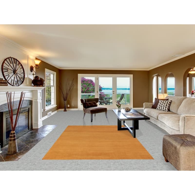 Modern Gabbeh Area Rug Hand-Knotted Solid Orange Wool Carpet - 5'9" x 8'8"