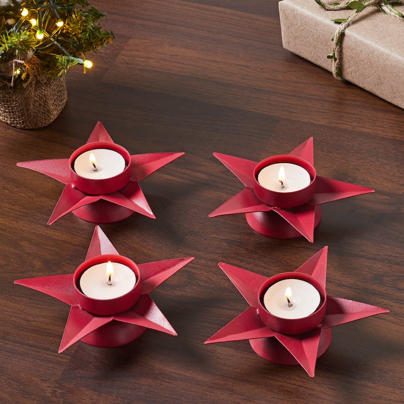 Tealight Holder Star Barn Red Set of 4 1.5x5x5 - N/A