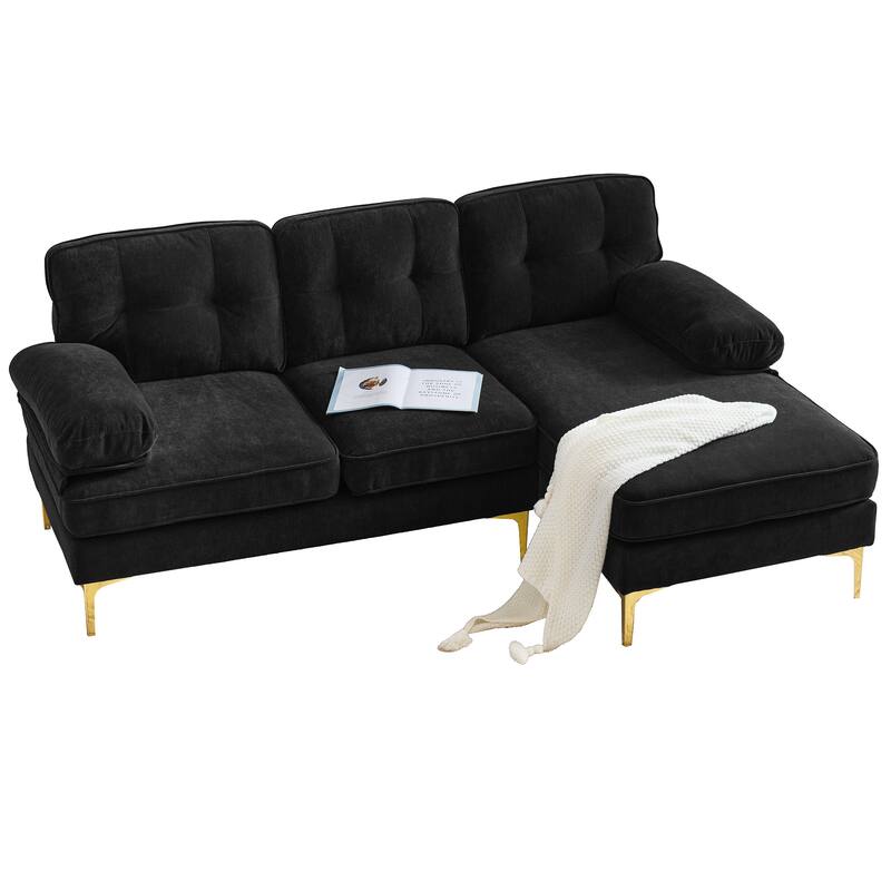 L Shaped Sectional Sofa with Chaise, Velvet Fabric Cloud Couch, Corner 3 Seater Sectional Sofa with Backrest & Armrests