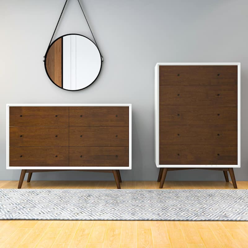 Nico Mid Century Modern 6-Drawer Double-Dresser Solid Wood