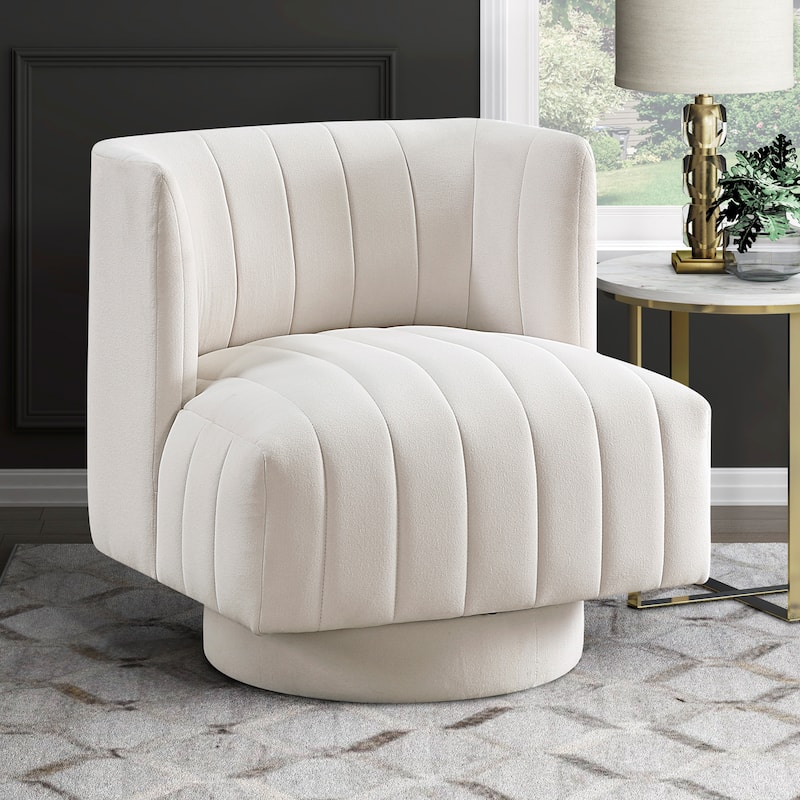Bay 27.5" Textured Swivel Chair - Channel Tufted Barrel Back