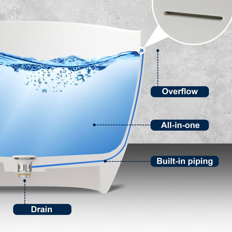 MEDUNJESS 65'' Freestanding Bathtub Solid Surface Soaking Tub