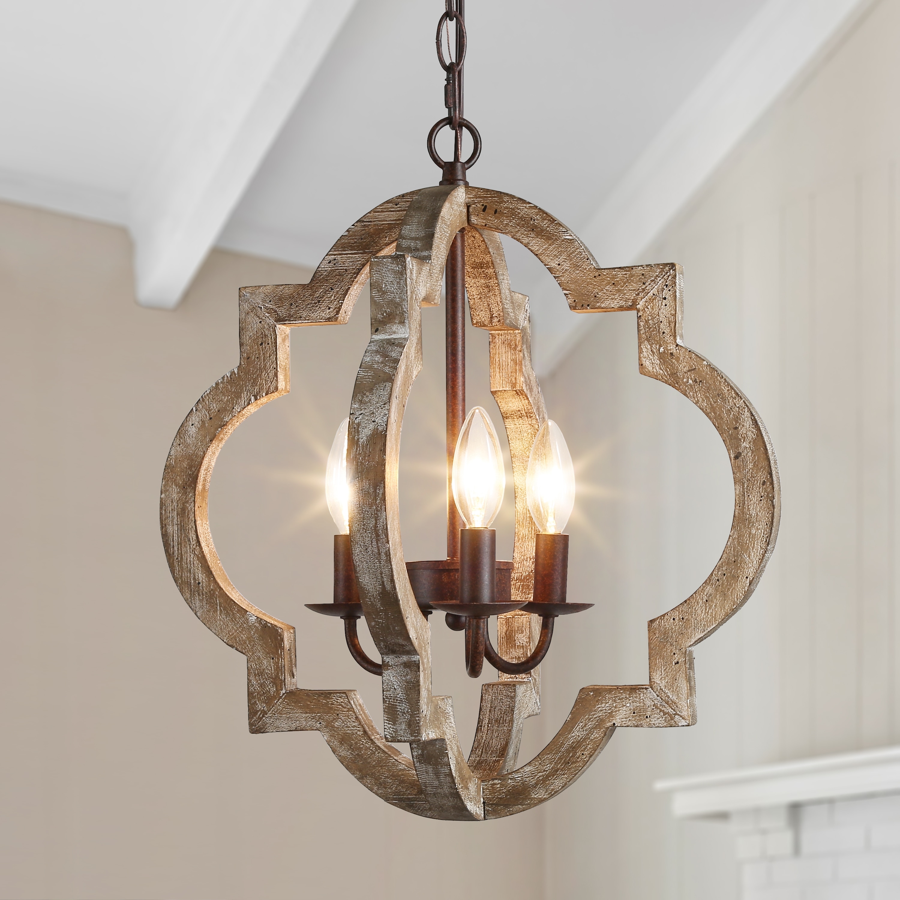 Modern Farmhouse 3/4-Light Wood Lantern Chandelier for Dining Room Foyer