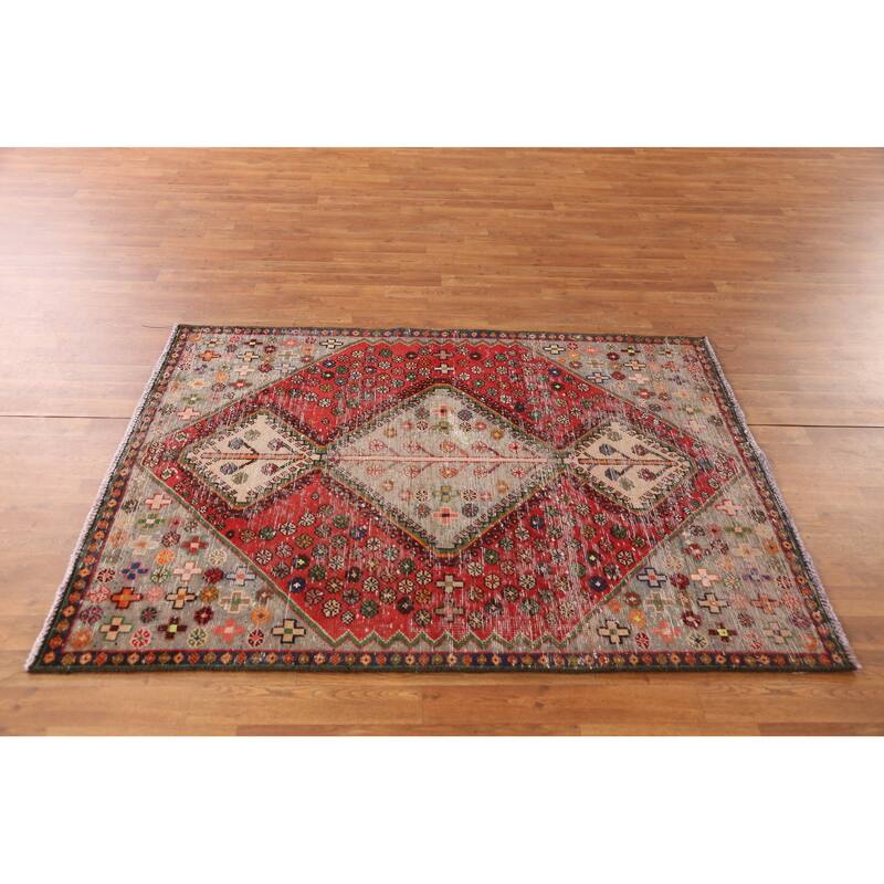 Hand Knotted Oriental 100% Wool Carpet Traditional Geometric Oranges & Rust Bakhtiari Area Rug - 5' 7'' X 4' 2''
