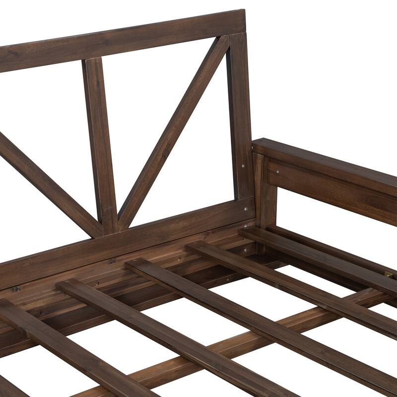Acacia Wood Twin Size Patio Swing Bed with Hanging Frame