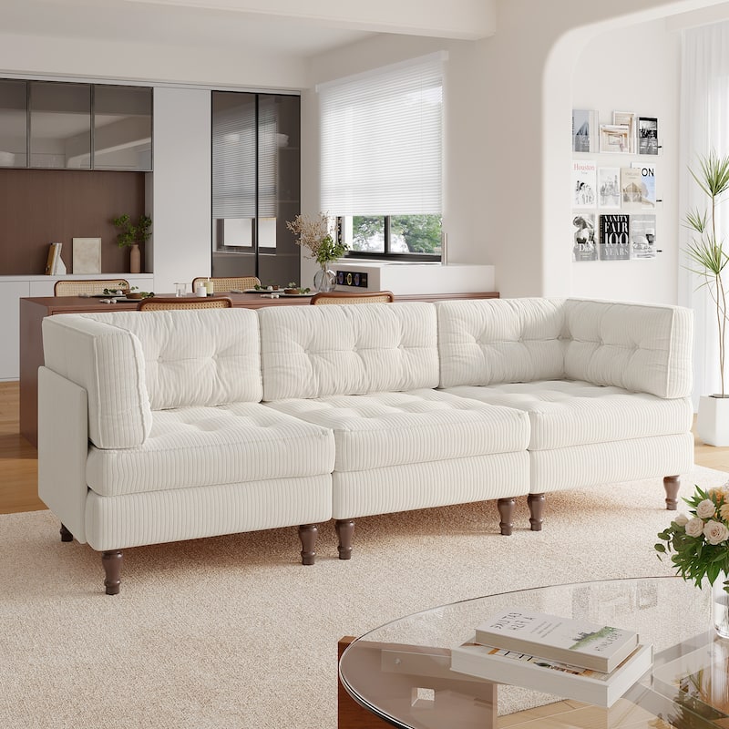 Madison Oversized Upholstered Corduroy Modular Sectional Sofa - Beige-3 Piece Type1